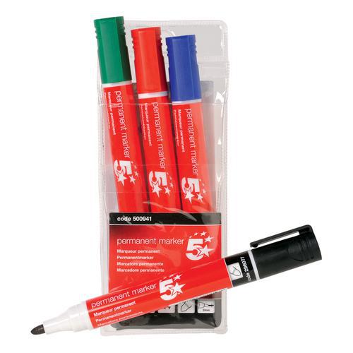 5 Star Permanent Markers Bullet Tip [Assorted] - 4 pack in wallet