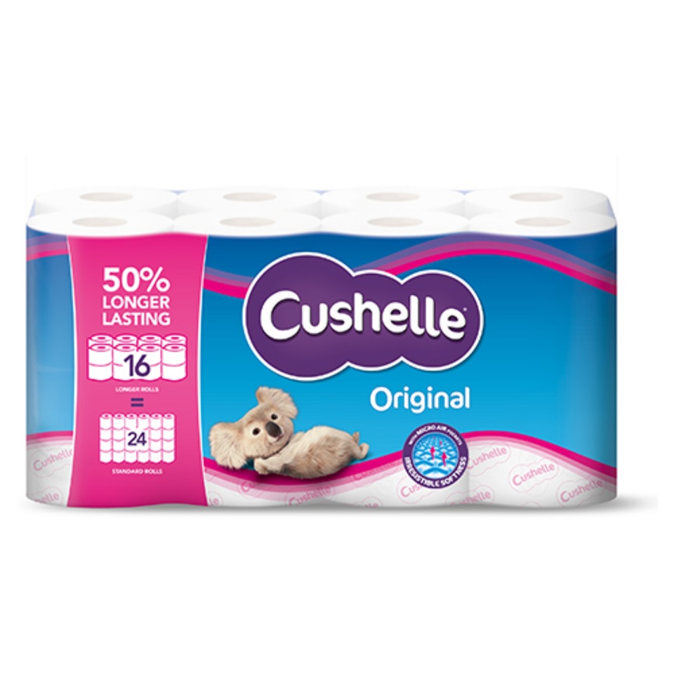 Cushelle Original 50% Longer White - 16 rolls (equiv. to 24 pack)