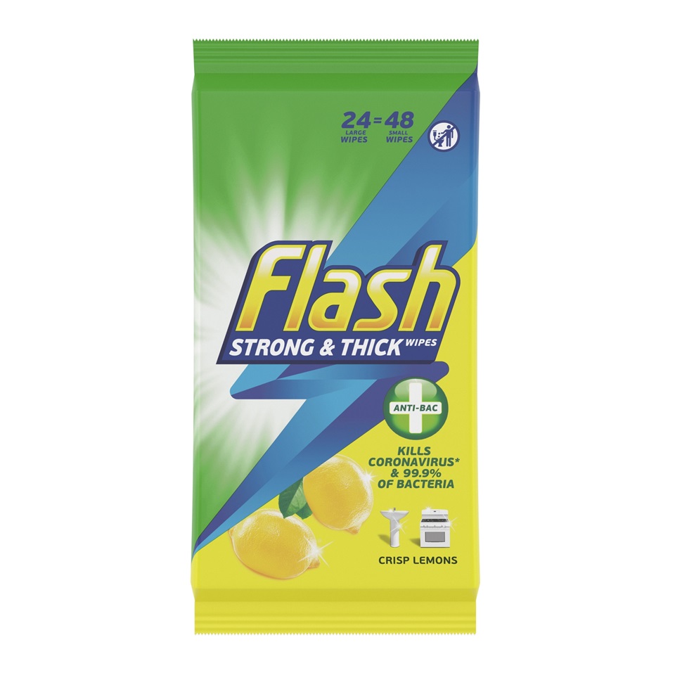 Flash Wipes Anti-Bacterial Lemon - pouch 24 large/48 small wipes